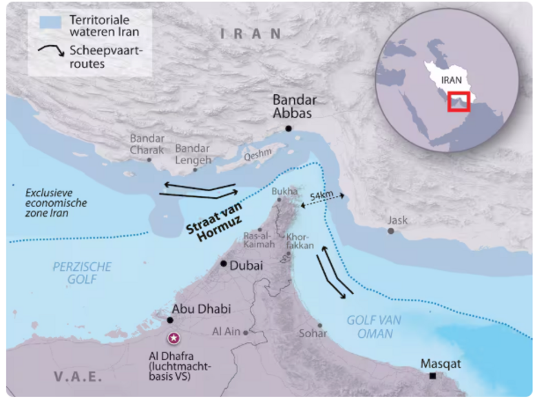 Bron: ANP, nu.nl. Overzicht van de Straat van Hormuz.
